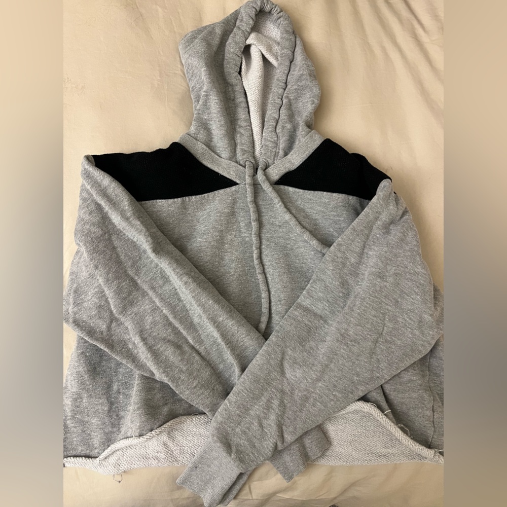 Wesley Gray Black Raw Edged Cropped Hoodie, Size XS